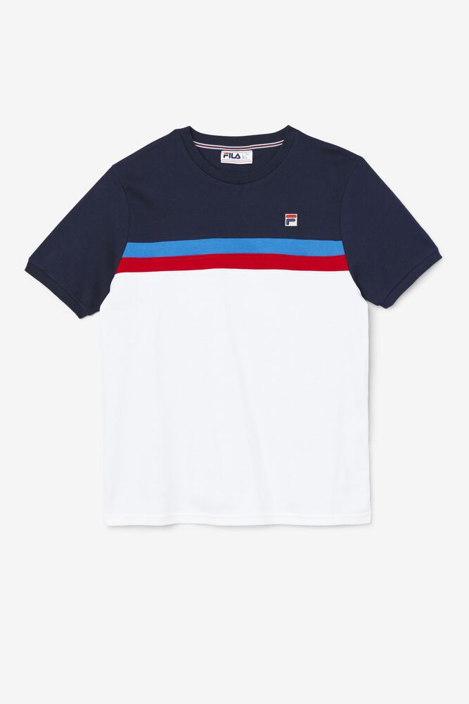 Fila T-Shirt Mens White/Navy - Exempt Crew - Philippines 7534096-MZ